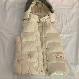 Talbots Cream Quilted Vest with Faux Fur Hood
